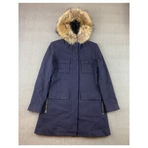 SAM Parka Women's Size Small Blue Jacket Wool Blend Real Fur‎ Hood